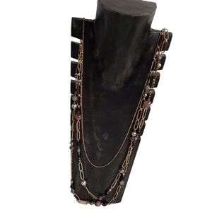 WOMEN'S 3 STRANDS LONG MIX BEADS & CHAINS NECKLACE